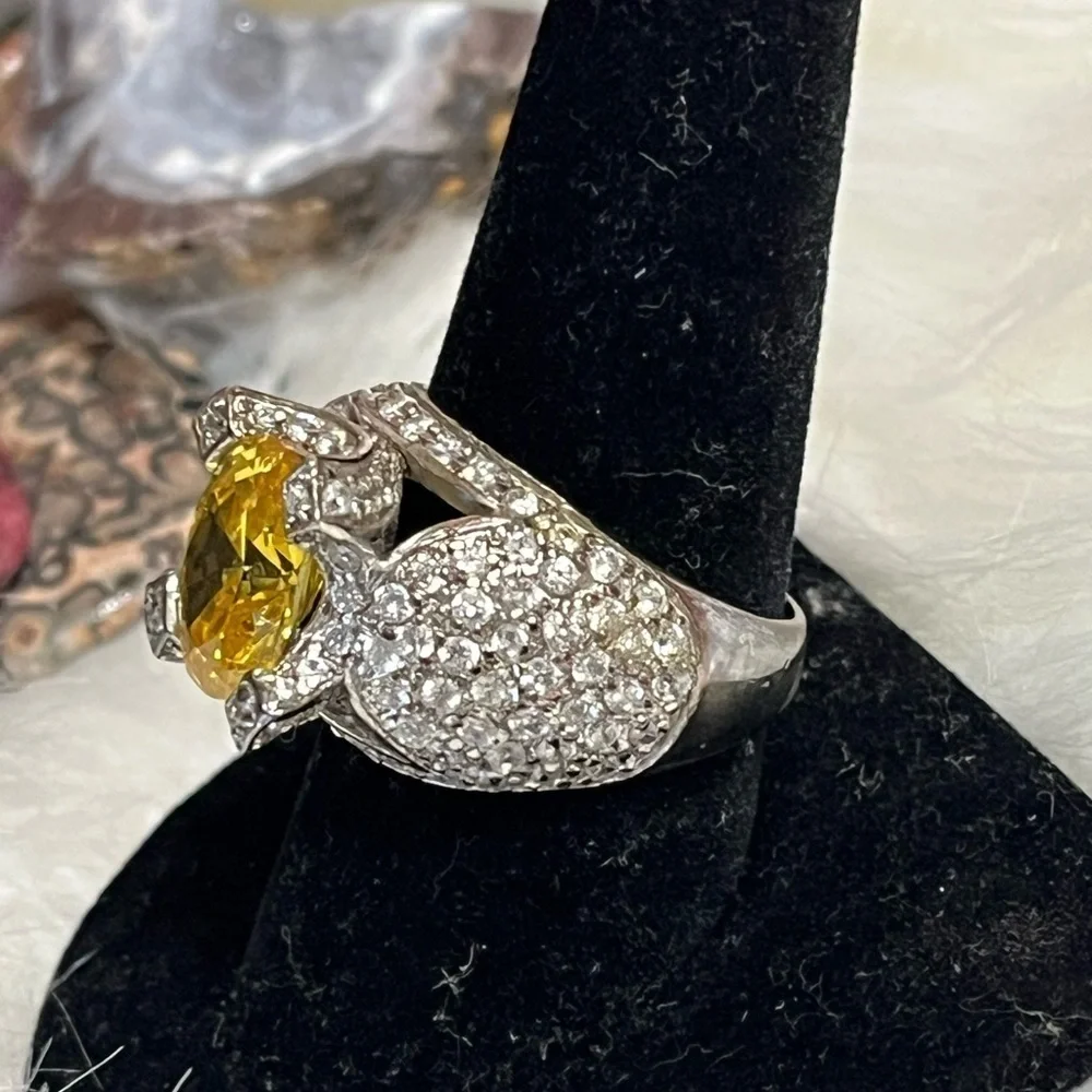 Sterling Silver Radiant Yellow CZ Sparkling Ring